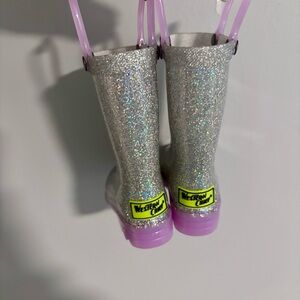 Western Chief Silver Glitter Boots with Purple Accents